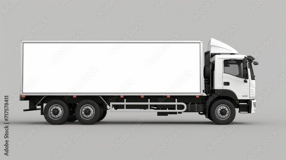 Cargo truck with blank side mock up on gray background   
