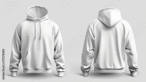 Classic Hoodie technical fashion illustration. hoodie vector template illustration. front and back view. oversized. drop shoulder. unisex. white color. CAD mockup 