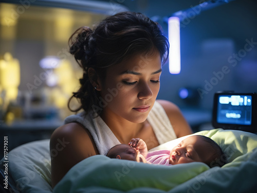 Newborns being treatment with ultraviolet light to solve jaundice design.