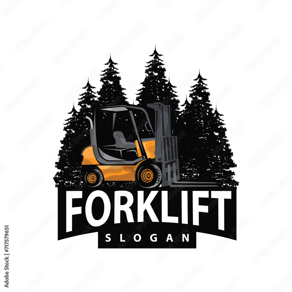Obraz premium Forklift logo heavy vehicle vector design simple heavy equipment transportation illustration template