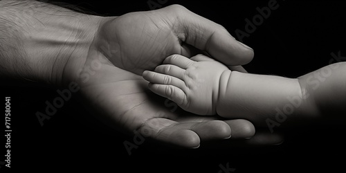 an adult holds a baby's hand