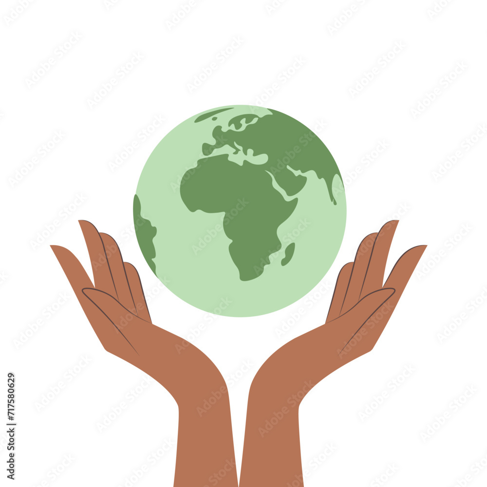 Happy earth day. African hands holding globe, earth. Save the earth. Earth day concept. Modern flat style illustration Happy earth day. African hands holding globe, earth. Save the earth. Earth day concept. Modern flat style illustration