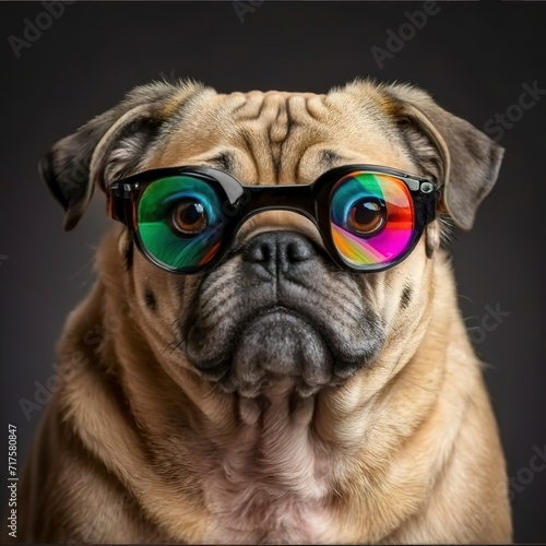 Pug dog with a colorful glasses © Floare