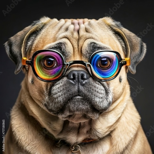 Pug dog with a colorful glasses © Floare