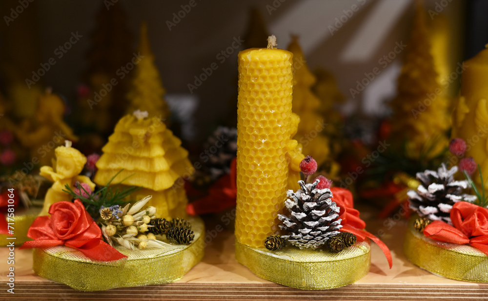 Handmade wax candles. Christmas Decorative Candles