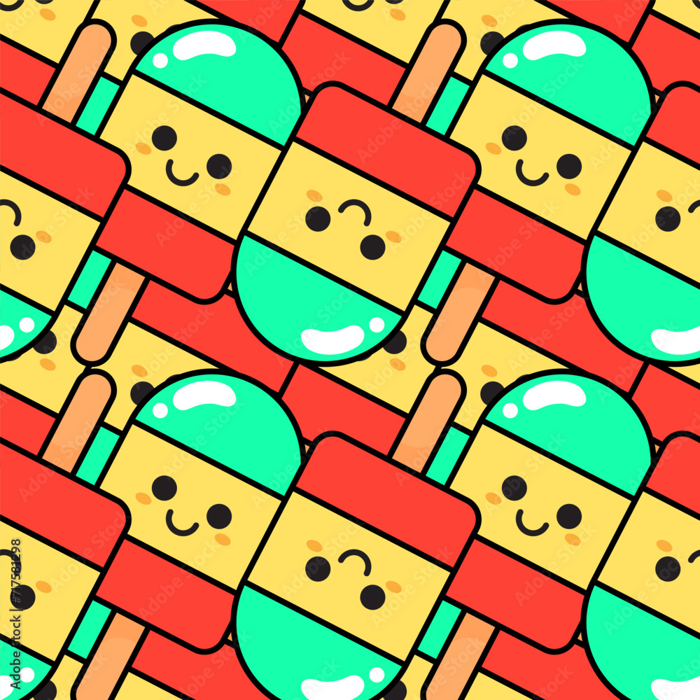 Obraz premium seamless pattern cartoon cute dessert character. cute food wallpaper for textile, gift wrap paper