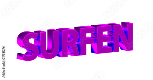 Surfen, Wellenreiten, Windsurfen, Internet, Sport - pinke plakative 3D-Schrift, Freisteller, Rendering 