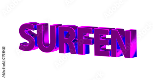 Surfen, Wellenreiten, Windsurfen, Internet, Sport - pinke plakative 3D-Schrift, Freisteller, Rendering 