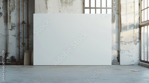 White Blank Canvas with Free Space for Your Design in a Factory Loft extreme closeup 