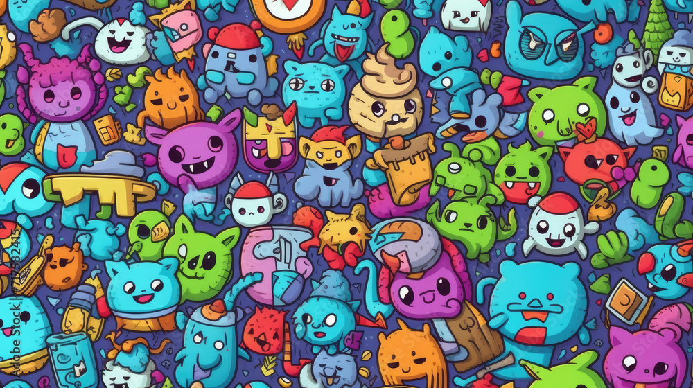 Cute cartoon doodles seamless pattern Cute cartoon doodles seamless pattern