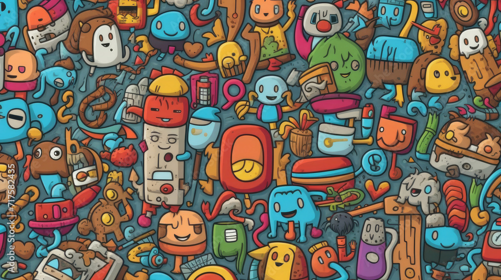 Obraz premium Cute cartoon doodles seamless pattern