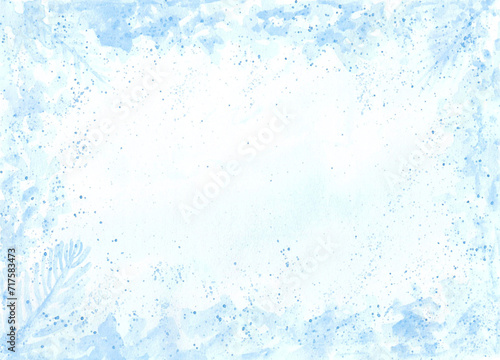 Watercolor painting of winter concept. Abstract winter background. blue background. copy space for the text. Hand painted texture style.