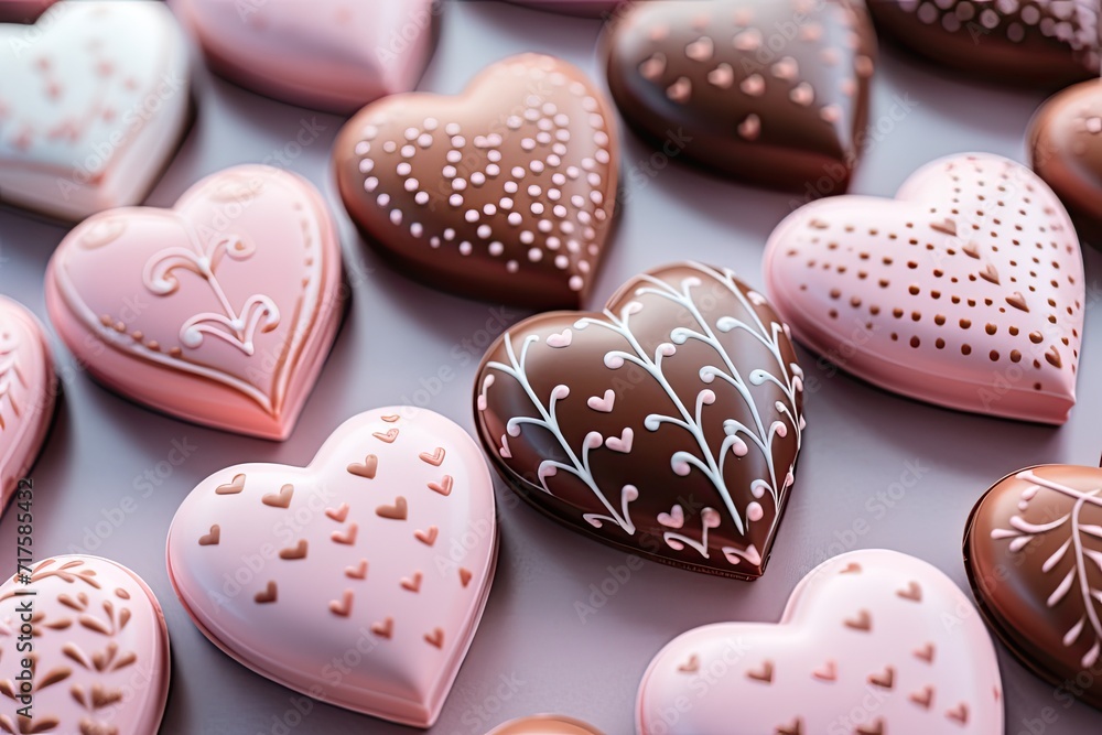 Cute heart-shaped chocolates for greetings, Generative AI