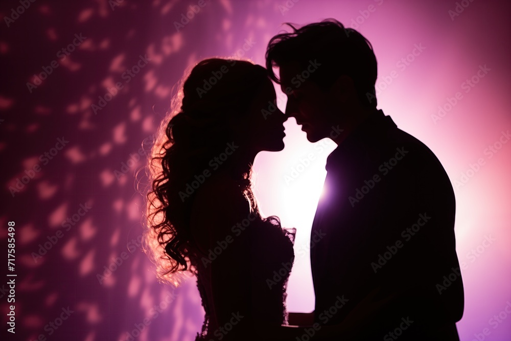 silhouette of a couple. groom and bride, Valentine's concept.