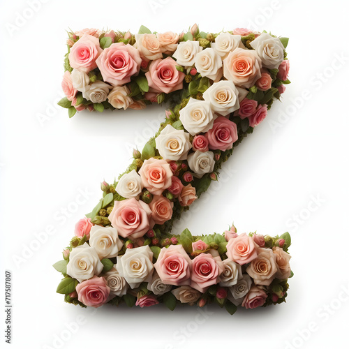 The letter Z is made out of rose flowers, the Rose Alphabet, and Valentine Designs, on a White background, isolated on white, photorealistic  © TJ_Designs
