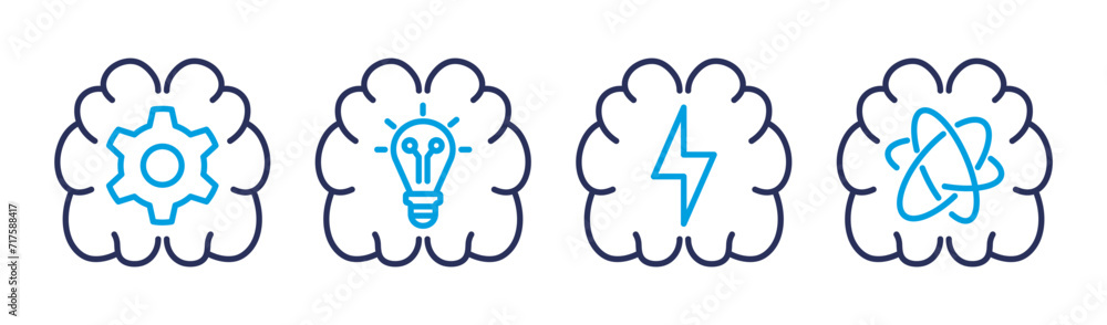 Brainstorm icon set. Brain with bulb, lightning bolt, gear. Stock vector. Brainstorm icon set. Brain with bulb, lightning bolt, gear. Stock vector.