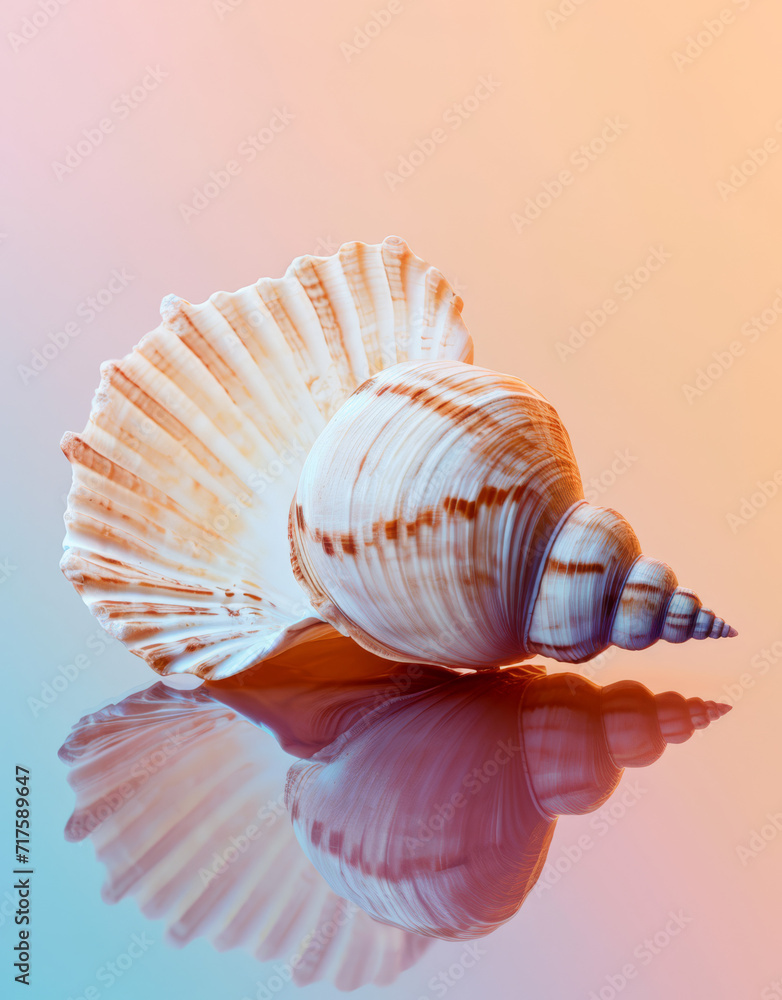 Elegant seashell against a soft orange gradient background. Elegant seashell against a soft orange gradient background.
