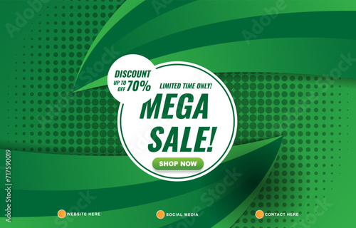 limited mega sale discount template banner with copy space for product sale with abstract gradient green background design