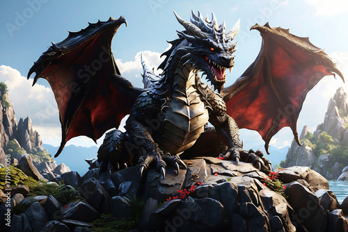 illustration of a dragon guarding treasure