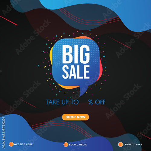 big sale discount template banner with copy space for product sale with abstract gradient black and blue background design