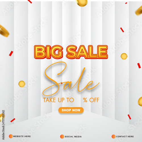 big sale discount template banner with copy space for product sale with abstract gradient white background design