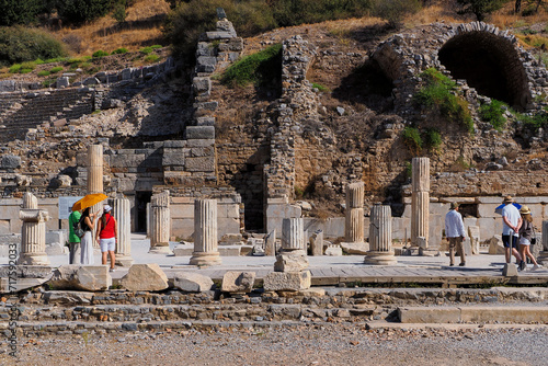 Ephesus, Türkiye in ancient times one of the 12 Ionian cities in Asia Minor. It was located at the mouth of the Kaystros River flowing into the Aegean Sea The photo shows the ruins #717592033