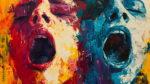 Dramatic Painting of Two People Screaming in Conflict photo