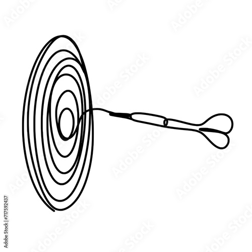 A dart hitting dartboard one line art drawing 