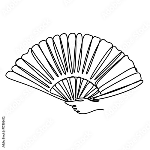 Chinese folding fan one line art drawing 