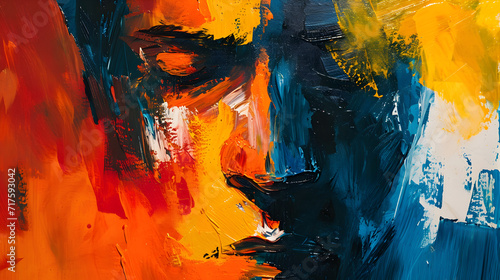 Abstract Painting of a Man's Face with Orangeyellow and Blue photo