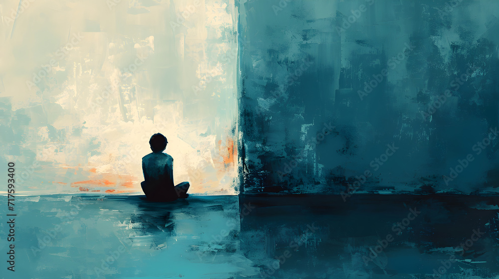 silhouete Painter in Meditation in a Room, divide from social