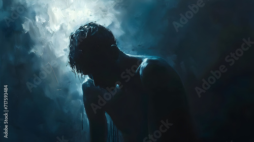 Man in Distress - Digital Painting of Inner Struggle photo
