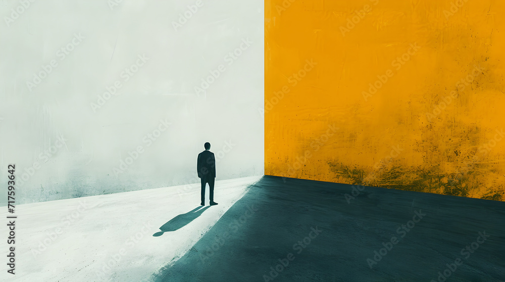 Person Walking Towards a Yellow Door for start again, ready begin for new life