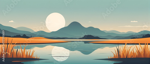 Wetland, minimalistic flat design landscape illustration. Image for a wallpaper, background, postcard or poster photo