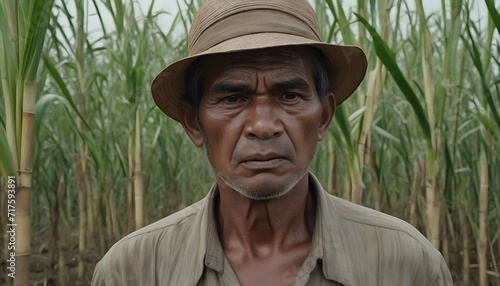 Old farmer at sugarcane field