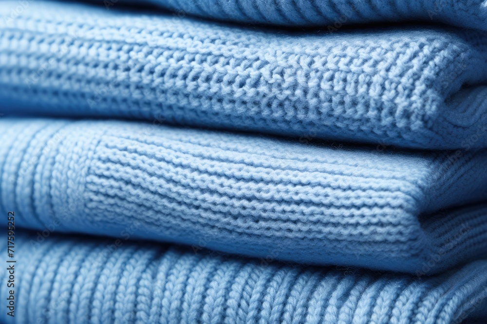 Closeup tack of casual blue sweaters as background Closeup tack of casual blue sweaters as background