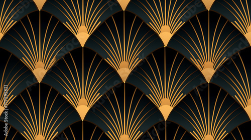 Nahtloses Art-Deco-Muster mit goldenen Fächerformen 