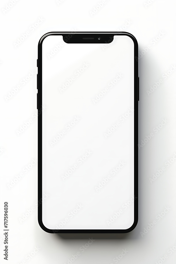 Smartphone mit leerem weißen Bildschirm, weißer Hintergrund Smartphone mit leerem weißen Bildschirm, weißer Hintergrund