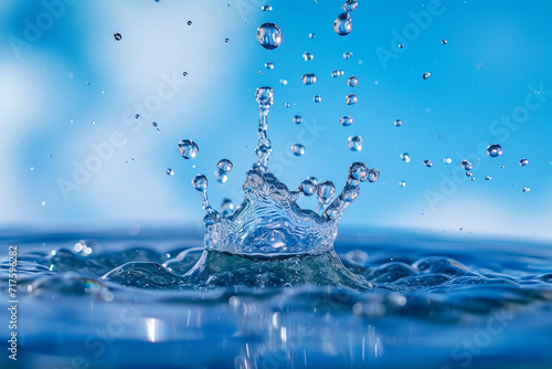 fountain of life against a backdrop of a clear blue sky, with water droplets caught in mid-air, presenting a dynamic and uplifting scene in a minimalistic style