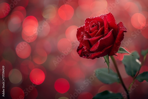 Close up of red rose bokeh red background.