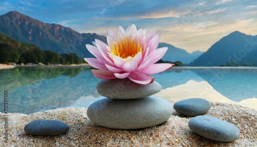 Harmony Unveiled: Tranquil Lotus and Stone Balance"