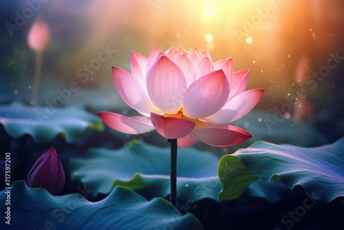 Lotus flower ,Beautiful lotus flower on water with bokeh background Ai generated photo