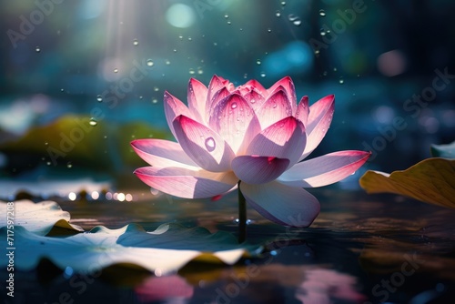 Lotus flower  Beautiful lotus flower on water with bokeh background Ai generated