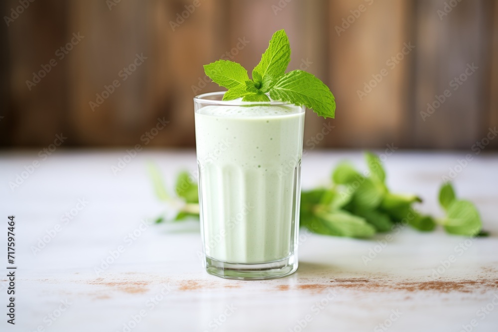 refreshing smoothie glass with mint leaves on top refreshing smoothie glass with mint leaves on top