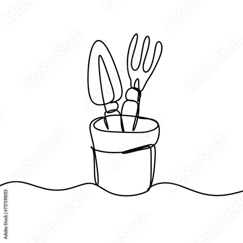 Garden tools continuous one single line drawing