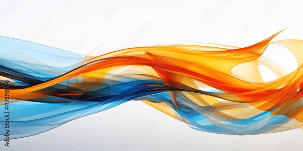 Vibrant abstract wave intertwining blue and orange hues on a white background. Vibrant abstract wave intertwining blue and orange hues on a white background.