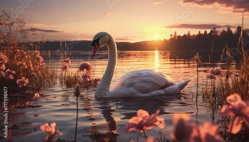 Swans on a tranquil lake photo