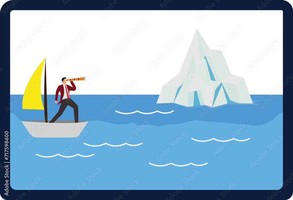 Iceberg, Ship,Searching,Vector,Ice,Looking,Strategy, Businessman