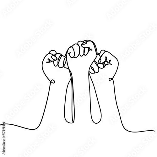 Raised fist continuous line art drawing 