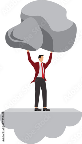 Rescue. Boulder Rock, Pushing, Picking Up, Conquering Adversity, Heavy, Businessman,